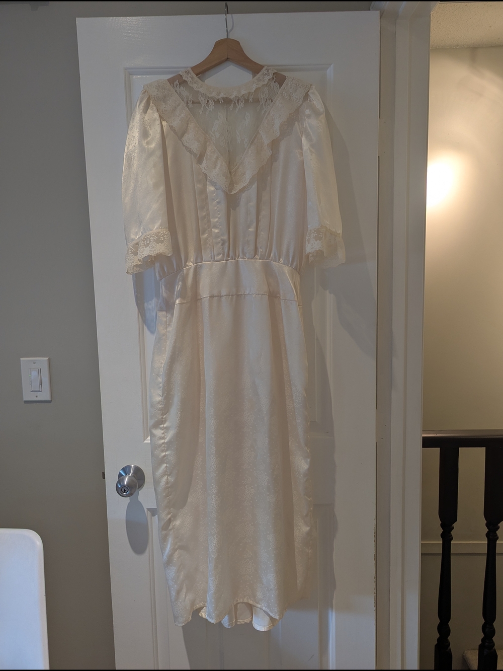 Vintage Handmade Romantic Victorian Wedding Dess Ivory Satin Ethereal Maxi